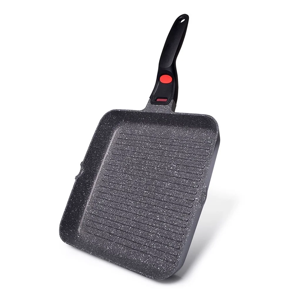 Пательня гриль квадратна 28x4,5 см LA GRANITE зі знімною ручкою, темп. міткою і інду 4628 Fissman Пательня гриль квадратна 28x4,5 см LA GRANITE зі знімною ручкою, темп. міткою і інду 4628 Fissman
