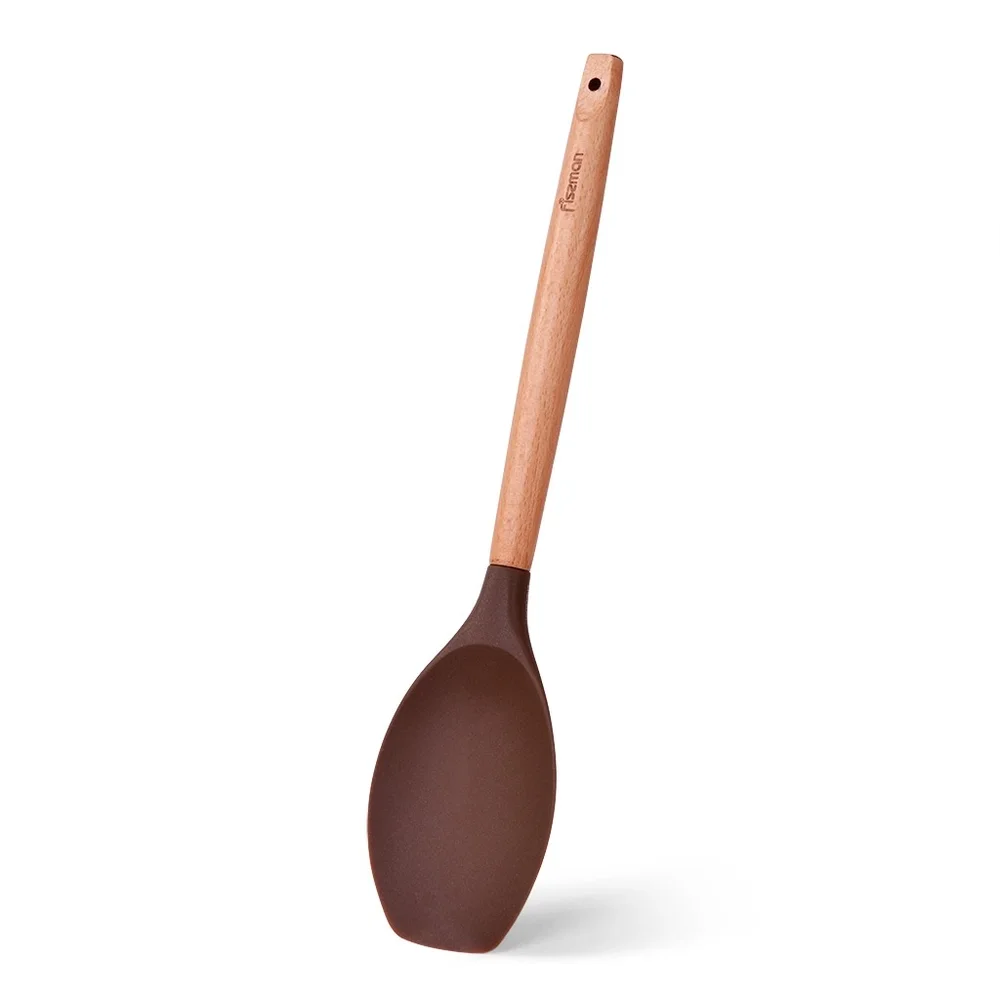Ложка сервірувальна CHEF’s TOOLS 32см, колір ШОКОЛАДНИЙ (силікон з дерев`яно. ручко.) 1461 Fissman