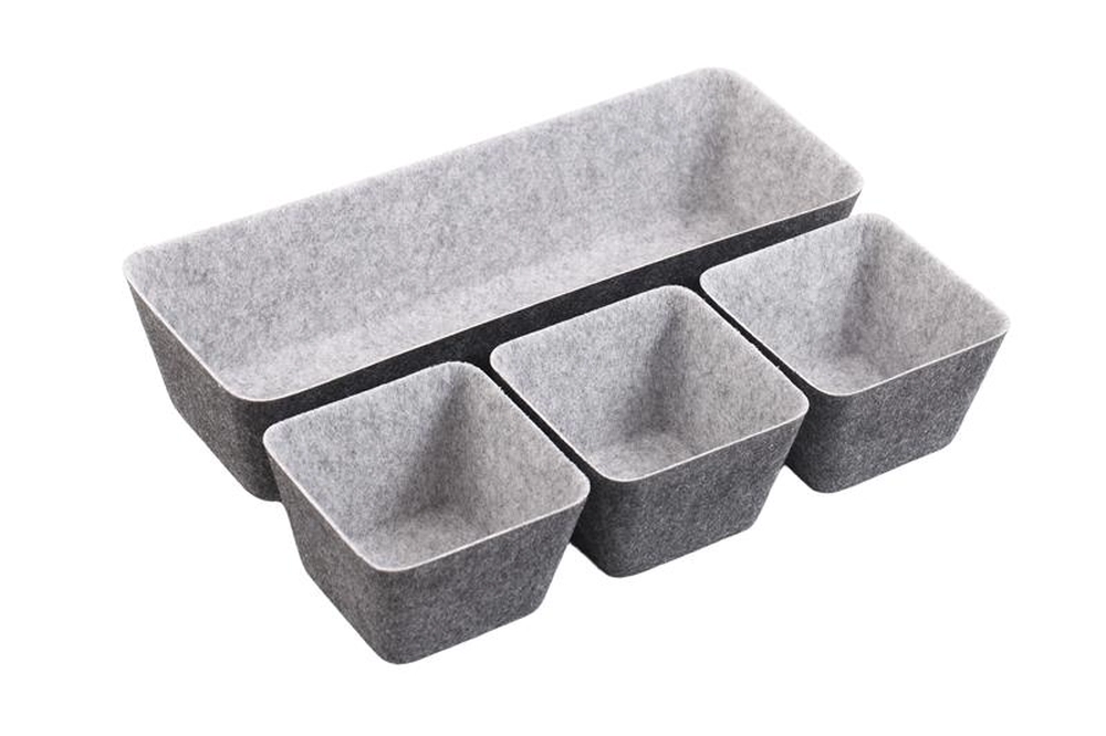 Набір контейнерів Ardesto Prestigio 4 предмети, 38.5x13.5x9cm/12x12x8.5см, фетр, сірий ARHH5101FG Набір контейнерів Ardesto Prestigio 4 предмети, 38.5x13.5x9cm/12x12x8.5см, фетр, сірий ARHH5101FG