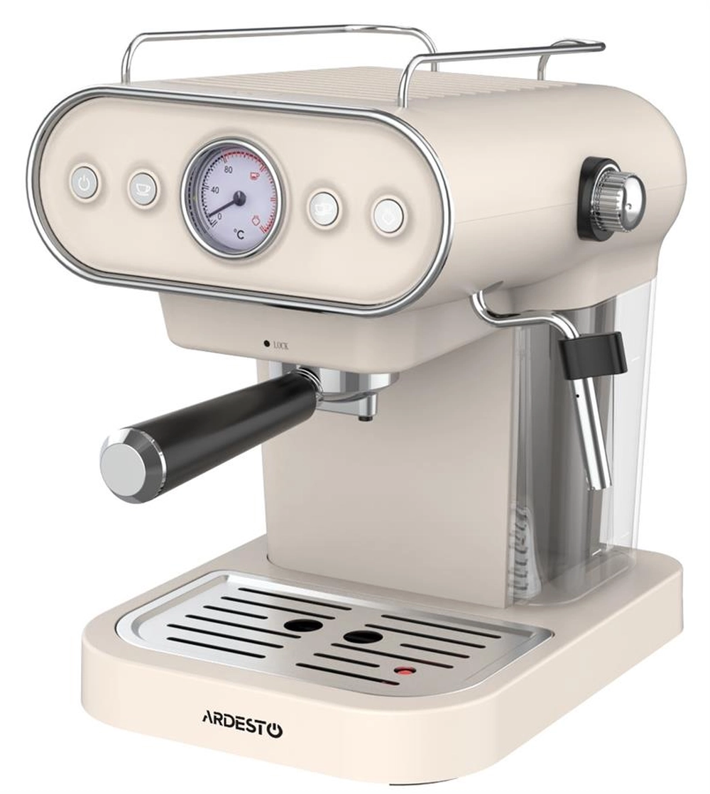 Кавоварка Ardesto ріжкова Vintage Dream 1.2л, мелена, ручний капучинатор, підігрів чашок, бежевий FCM-E15BG Кавоварка Ardesto ріжкова Vintage Dream 1.2л, мелена, ручний капучинатор, підігрів чашок, бежевий FCM-E15BG